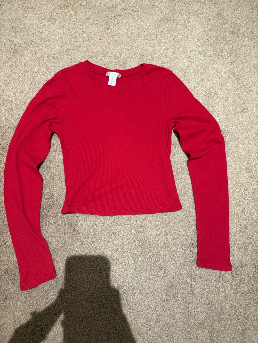 Bozzolo Red Ribbed Long-Sleeve Crop Top size small